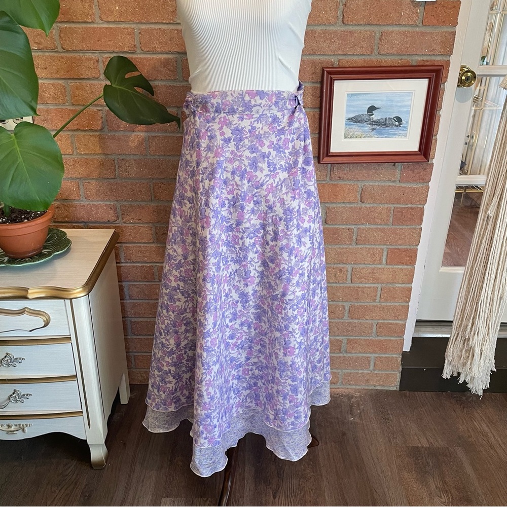 Indian Sari Maxi Skirt Dress Lilac Floral